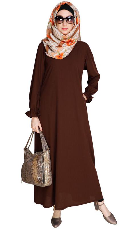 Gathered Sleeves Brown Abaya (Made-To-Order)