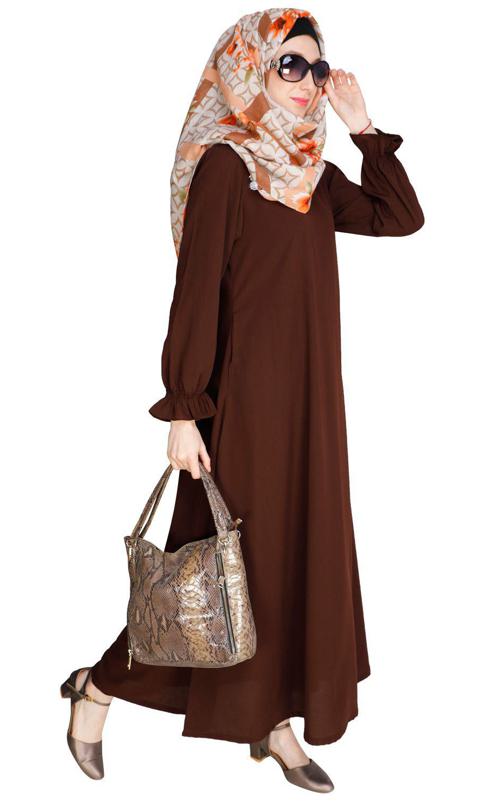 Gathered Sleeves Brown Abaya (Made-To-Order)
