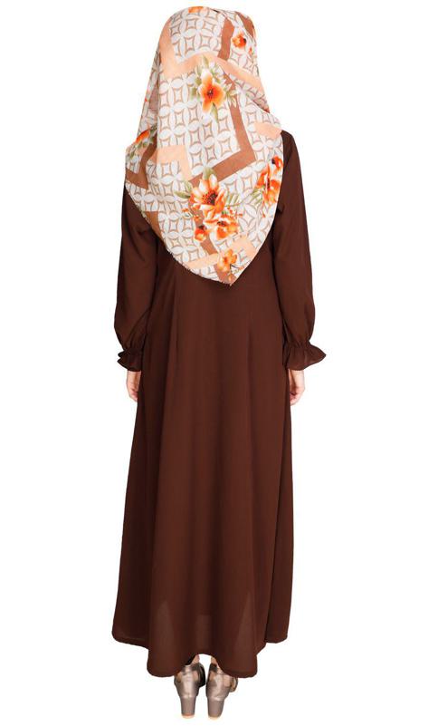 Gathered Sleeves Brown Abaya (Made-To-Order)