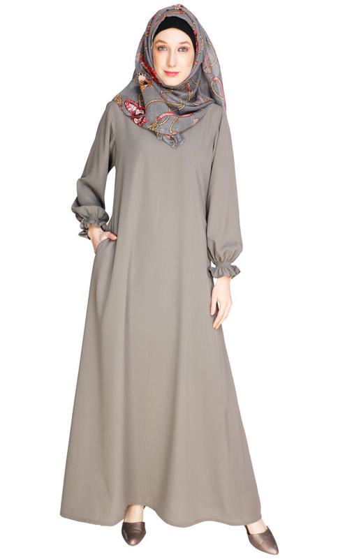 Gathered Sleeves Grey Abaya