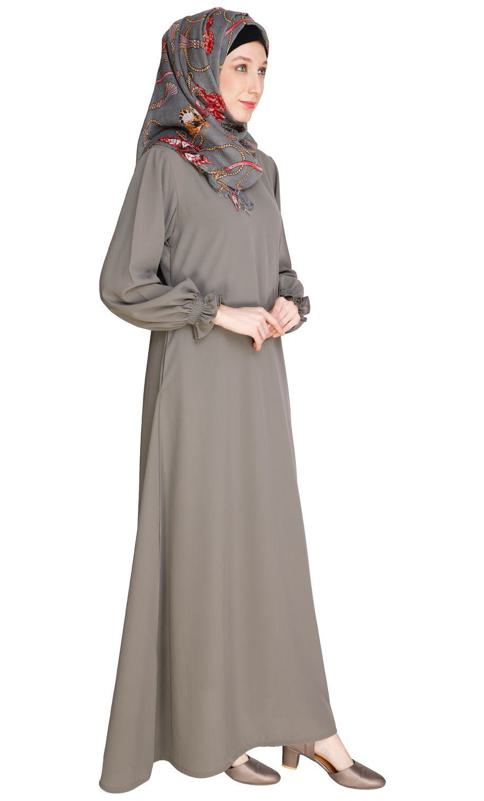 Gathered Sleeves Grey Abaya