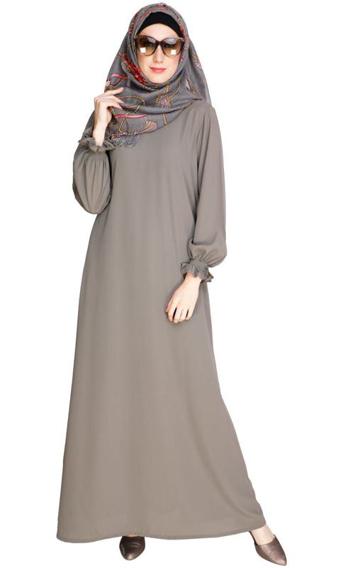 Gathered Sleeves Grey Abaya