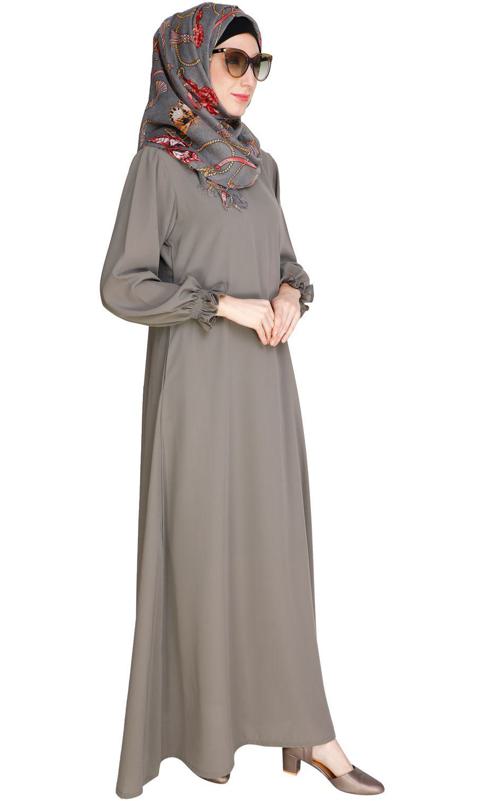 Gathered Sleeves Grey Abaya