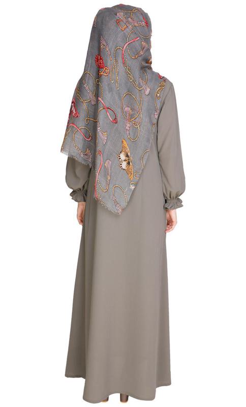 Gathered Sleeves Grey Abaya