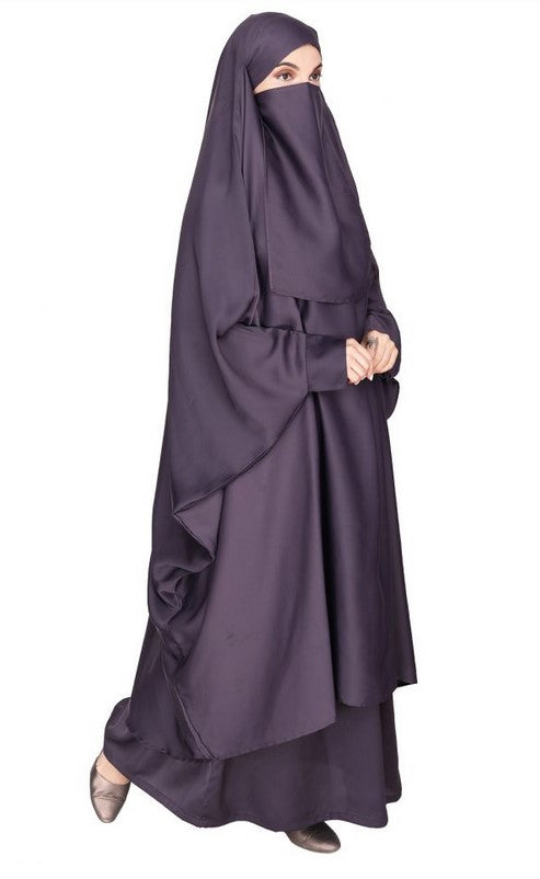 Gleaming Imperial Purple Khimar and Skirt Jilbab Set