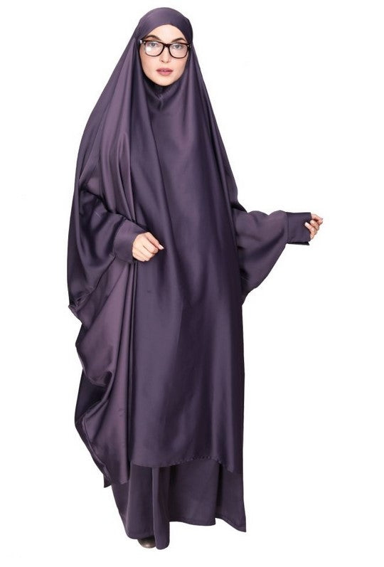 Gleaming Imperial Purple Khimar and Skirt Jilbab Set