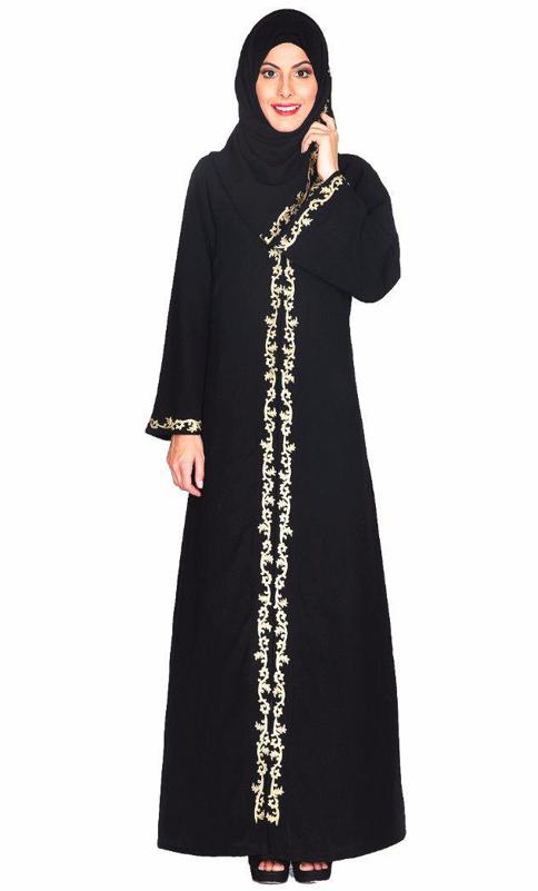 Gold Zari Embroidered Abaya (Made-To-Order)