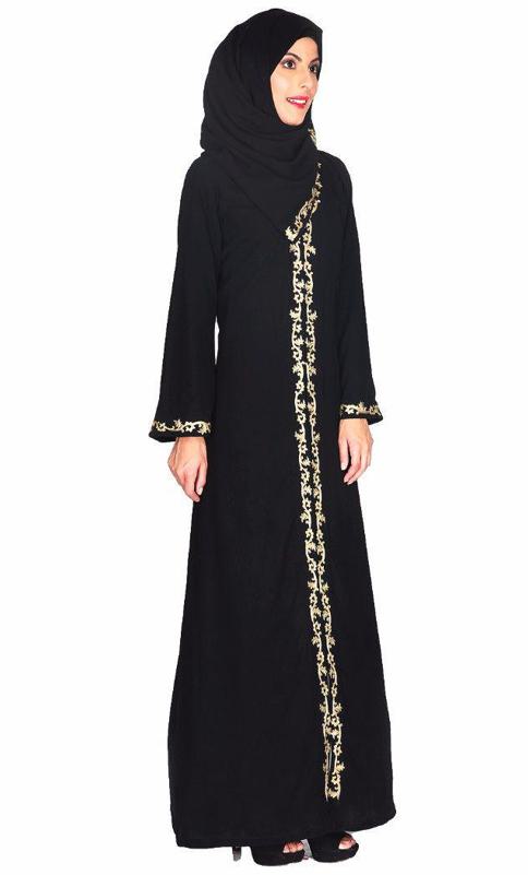 Gold Zari Embroidered Abaya (Made-To-Order)