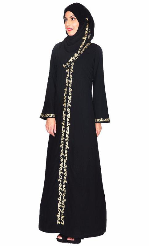 Gold Zari Embroidered Abaya (Made-To-Order)