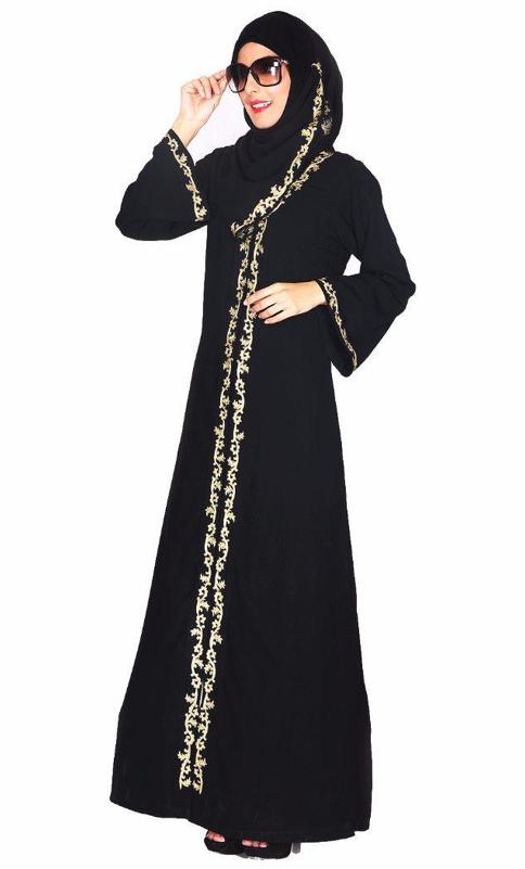 Gold Zari Embroidered Abaya (Made-To-Order)
