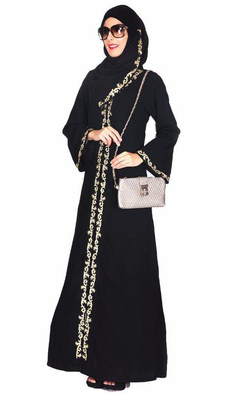 Gold Zari Embroidered Abaya (Made-To-Order)