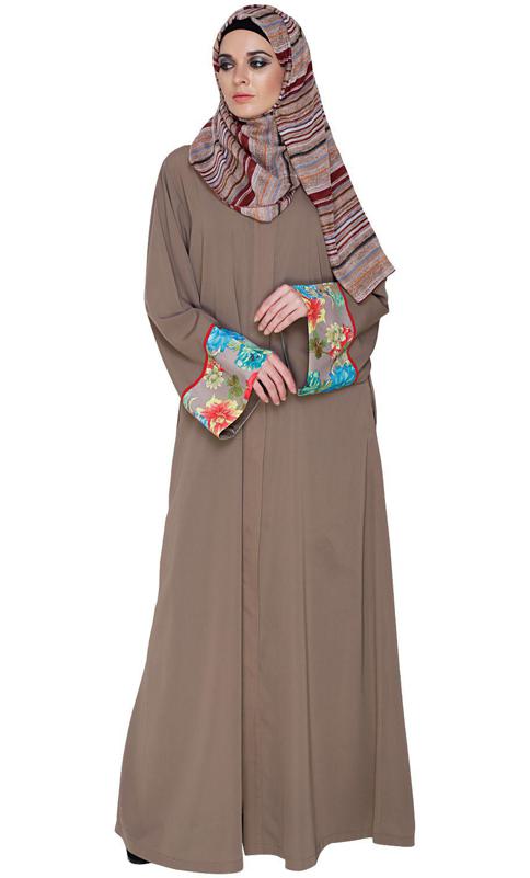Graceful Ash Brown Printed Dubai Style Abaya