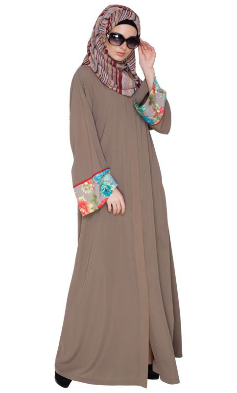 Graceful Ash Brown Printed Dubai Style Abaya
