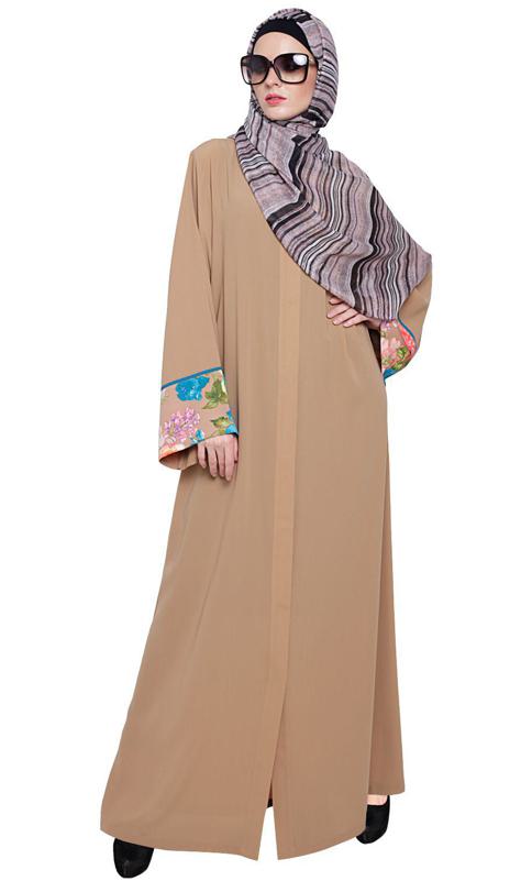 Graceful Beige Printed Dubai Style Abaya