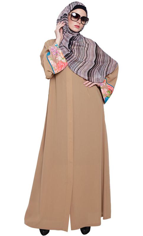 Graceful Beige Printed Dubai Style Abaya