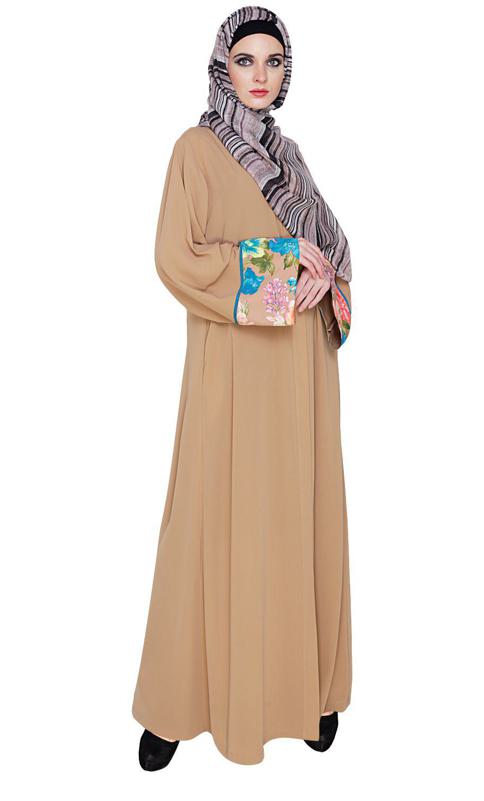 Graceful Beige Printed Dubai Style Abaya