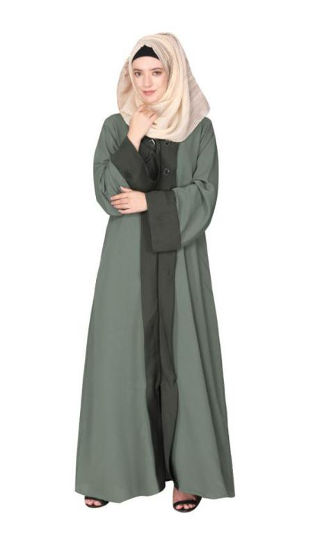 Graceful Curtains Style Front Open Dead Mint Abaya With Designer Show Buttons