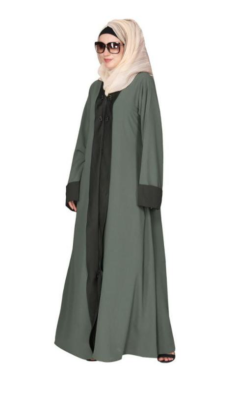 Graceful Curtains Style Front Open Dead Mint Abaya With Designer Show Buttons