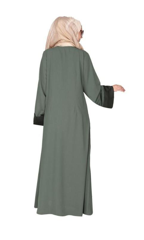Graceful Curtains Style Front Open Dead Mint Abaya With Designer Show Buttons