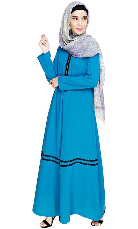 Graceful Lacy Teal Blue Abaya (Made-To-Order)