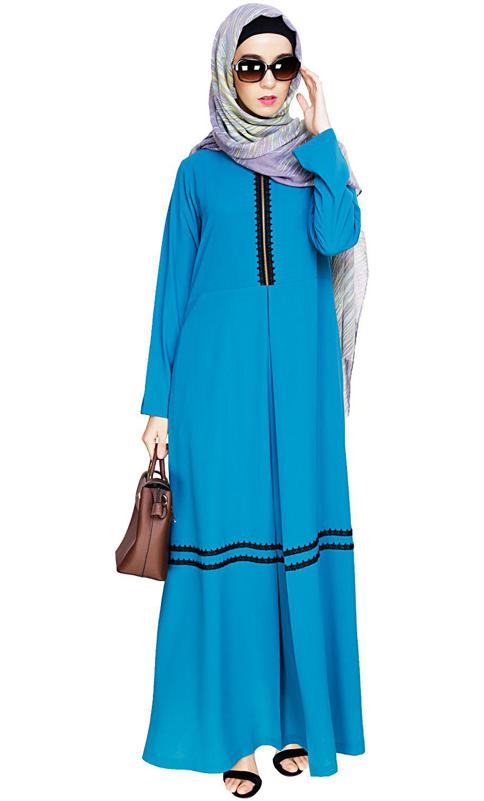 Graceful Lacy Teal Blue Abaya (Made-To-Order)