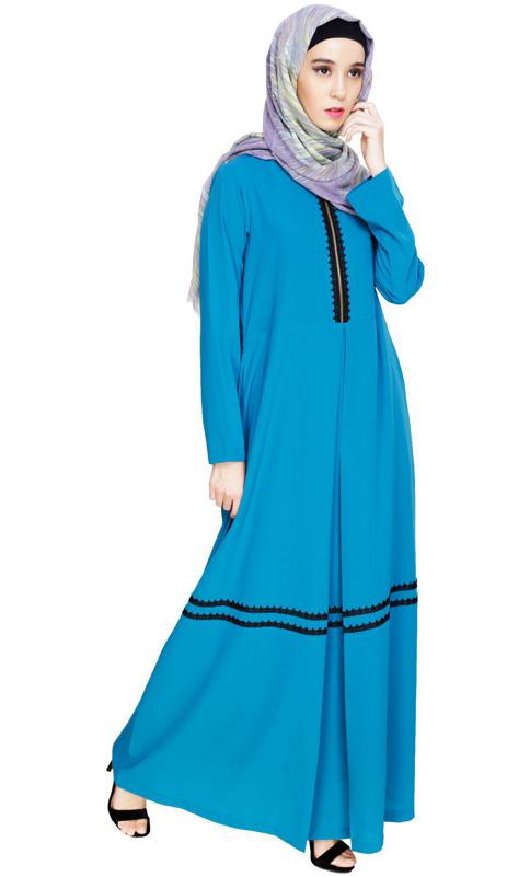 Graceful Lacy Teal Blue Abaya (Made-To-Order)