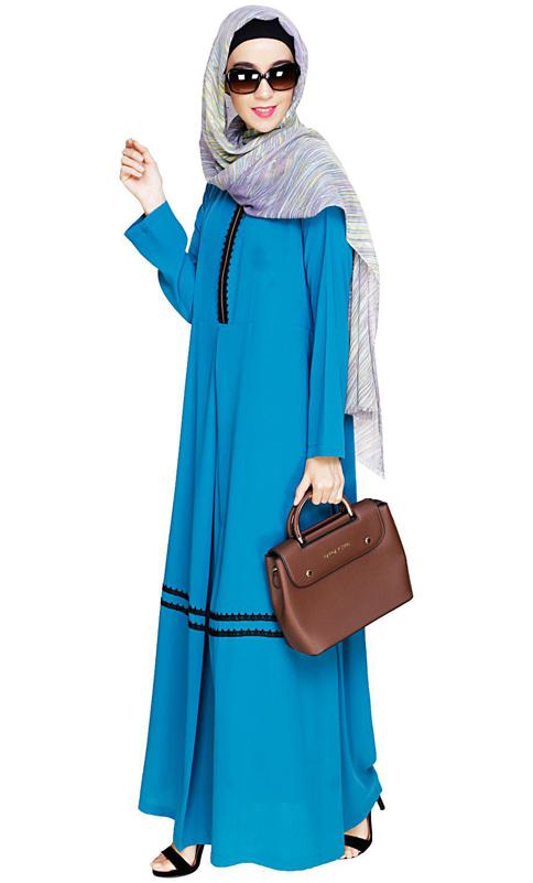 Graceful Lacy Teal Blue Abaya (Made-To-Order)