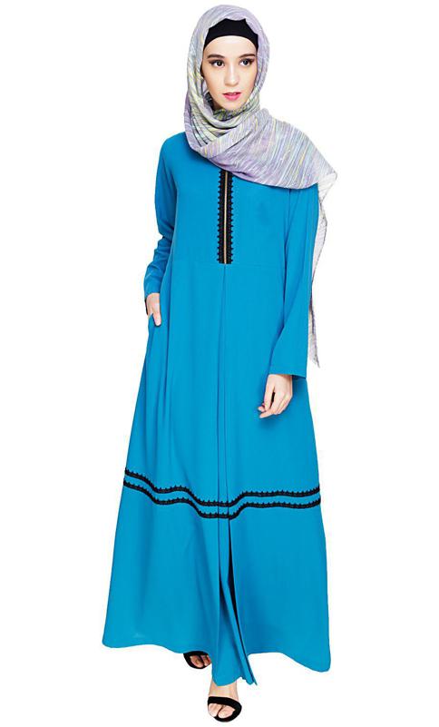 Graceful Lacy Teal Blue Abaya (Made-To-Order)