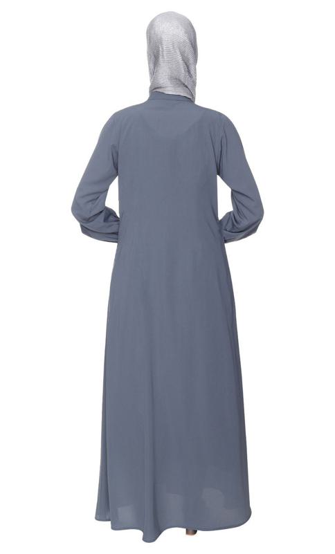 Grey Abaya With Flashy Metallic Beads Embroidery