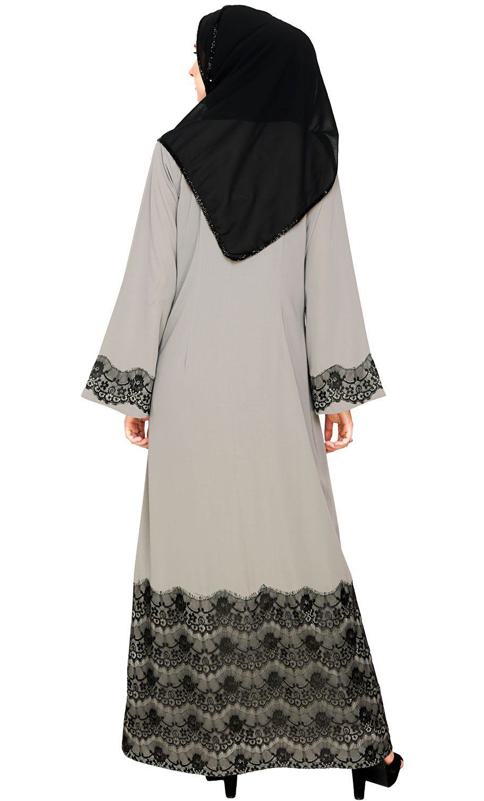 Grey And Black Laced Abaya (Made-To-Order)
