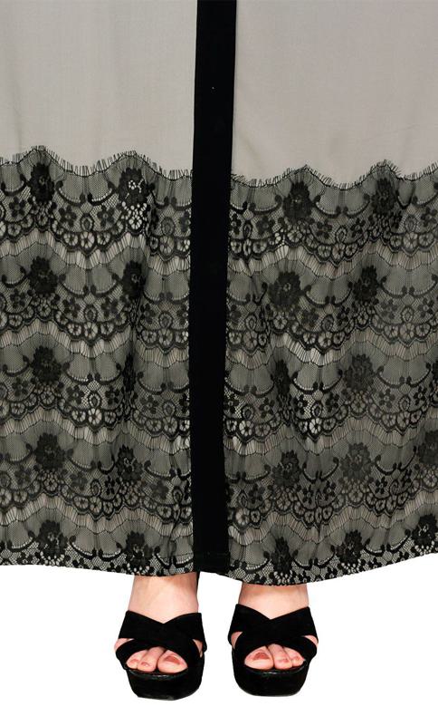 Grey And Black Laced Abaya (Made-To-Order)