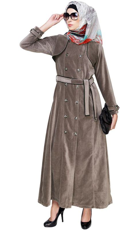 Grey Botton Down Coat Abaya