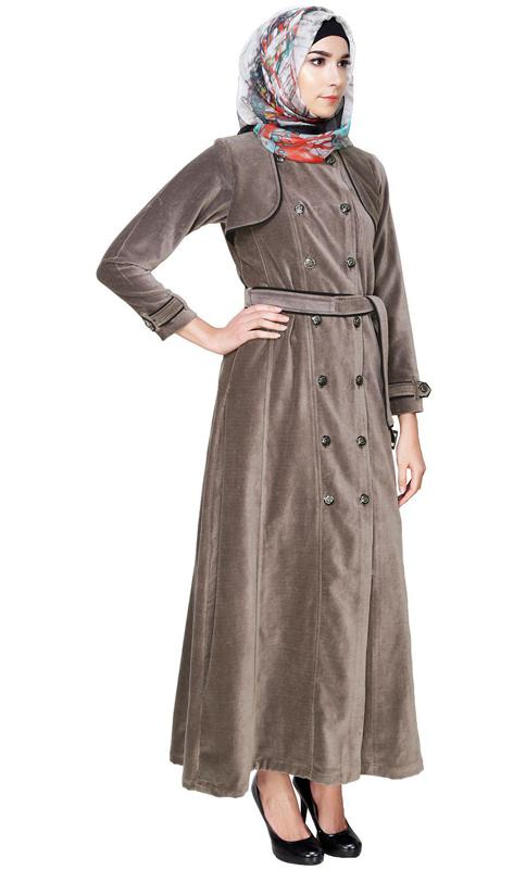 Grey Botton Down Coat Abaya