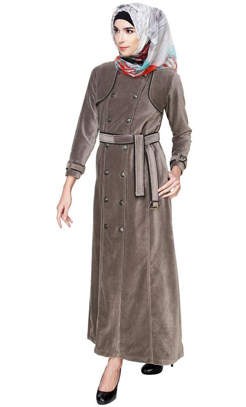 Grey Botton Down Coat Abaya