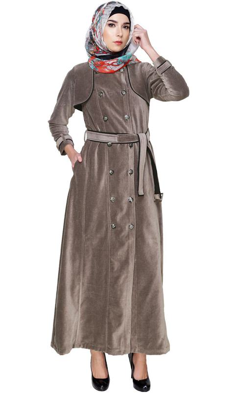 Grey Botton Down Coat Abaya