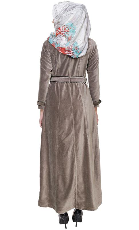 Grey Botton Down Coat Abaya