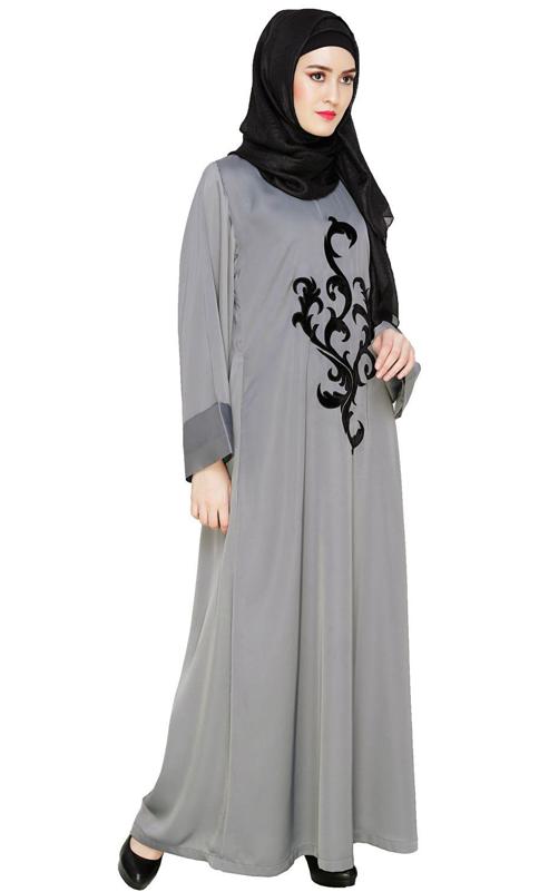 Grey Plush Dubai Style Abaya (Made-To-Order)