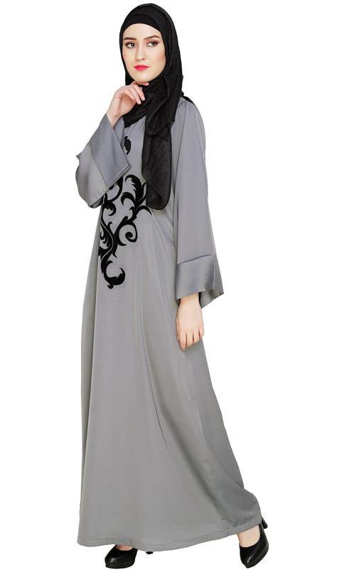 Grey Plush Dubai Style Abaya (Made-To-Order)
