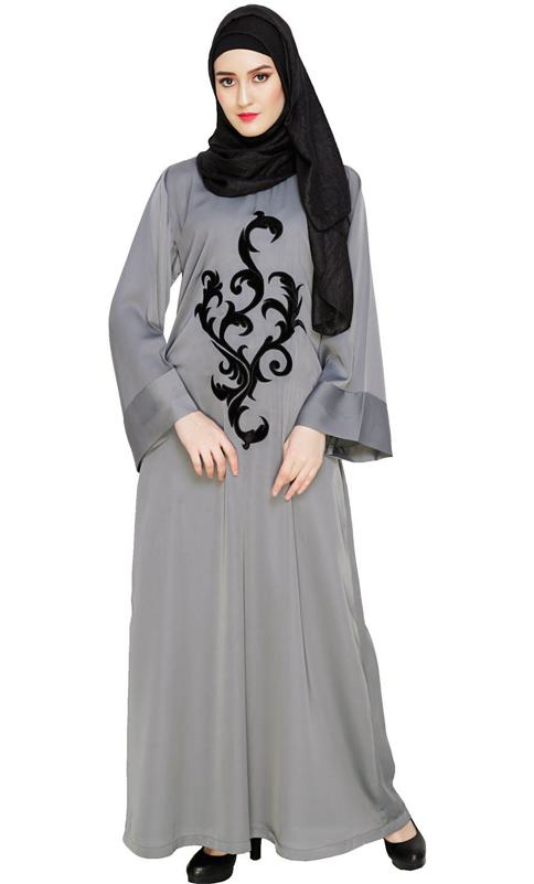 Grey Plush Dubai Style Abaya (Made-To-Order)