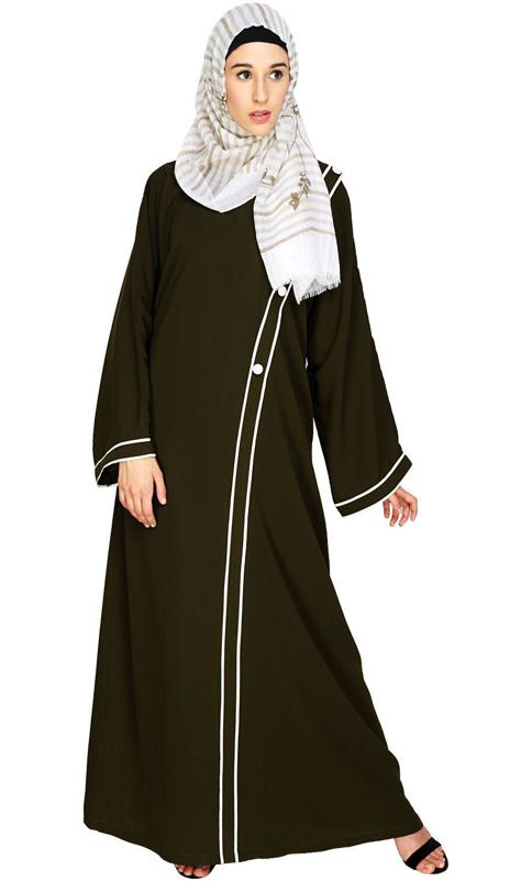 Intrigue Angrakha Dubai Style Olive Abaya