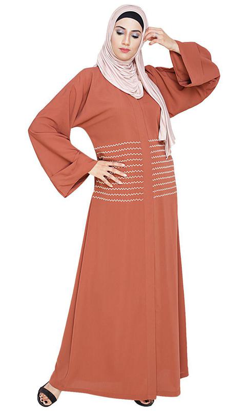 Jazzy Embroidered Brick Red Dubai Style Abaya