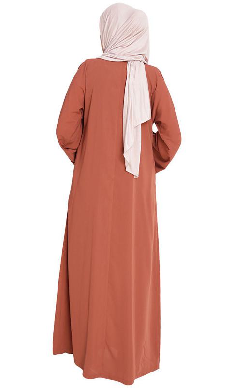Jazzy Embroidered Brick Red Dubai Style Abaya