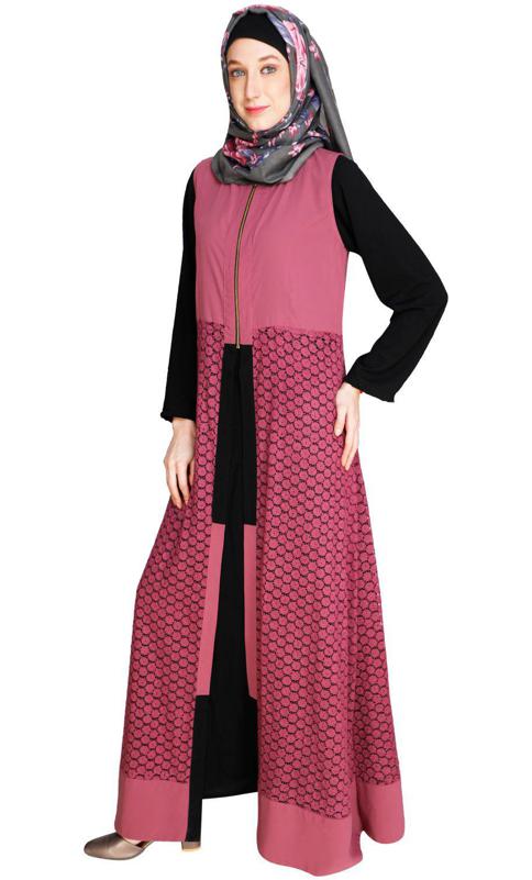 Lace Jacket Black and Pink Abaya (Made-To-Order)