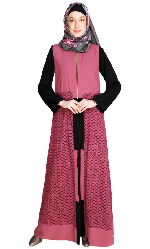 Lace Jacket Black and Pink Abaya (Made-To-Order)