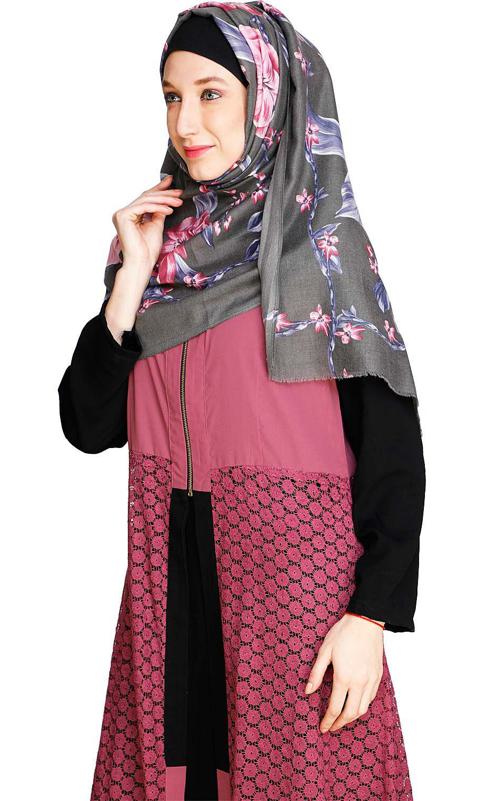 Lace Jacket Black and Pink Abaya (Made-To-Order)