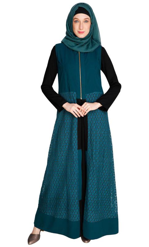Lace Jacket Bottle Green Abaya (Made-To-Order)