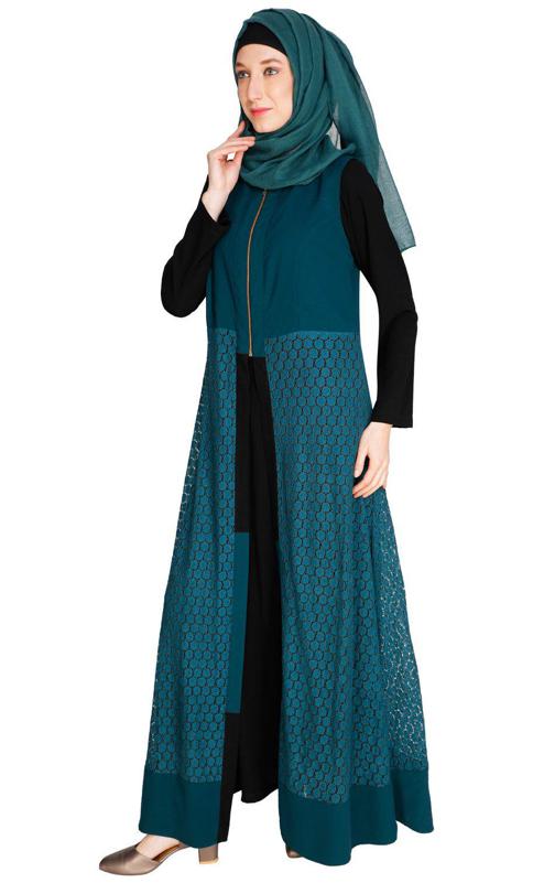 Lace Jacket Bottle Green Abaya (Made-To-Order)