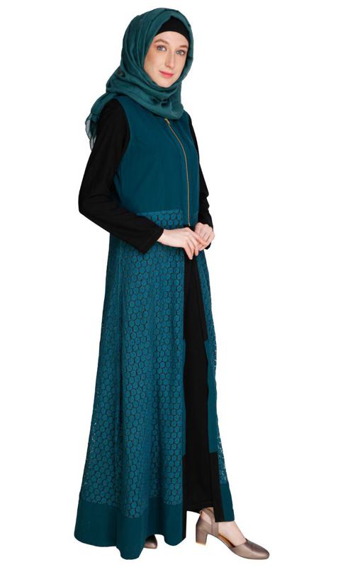 Lace Jacket Bottle Green Abaya (Made-To-Order)