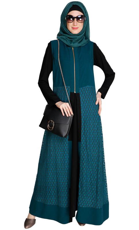 Lace Jacket Bottle Green Abaya (Made-To-Order)