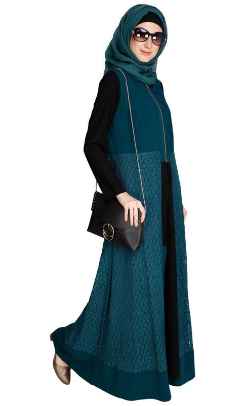 Lace Jacket Bottle Green Abaya (Made-To-Order)